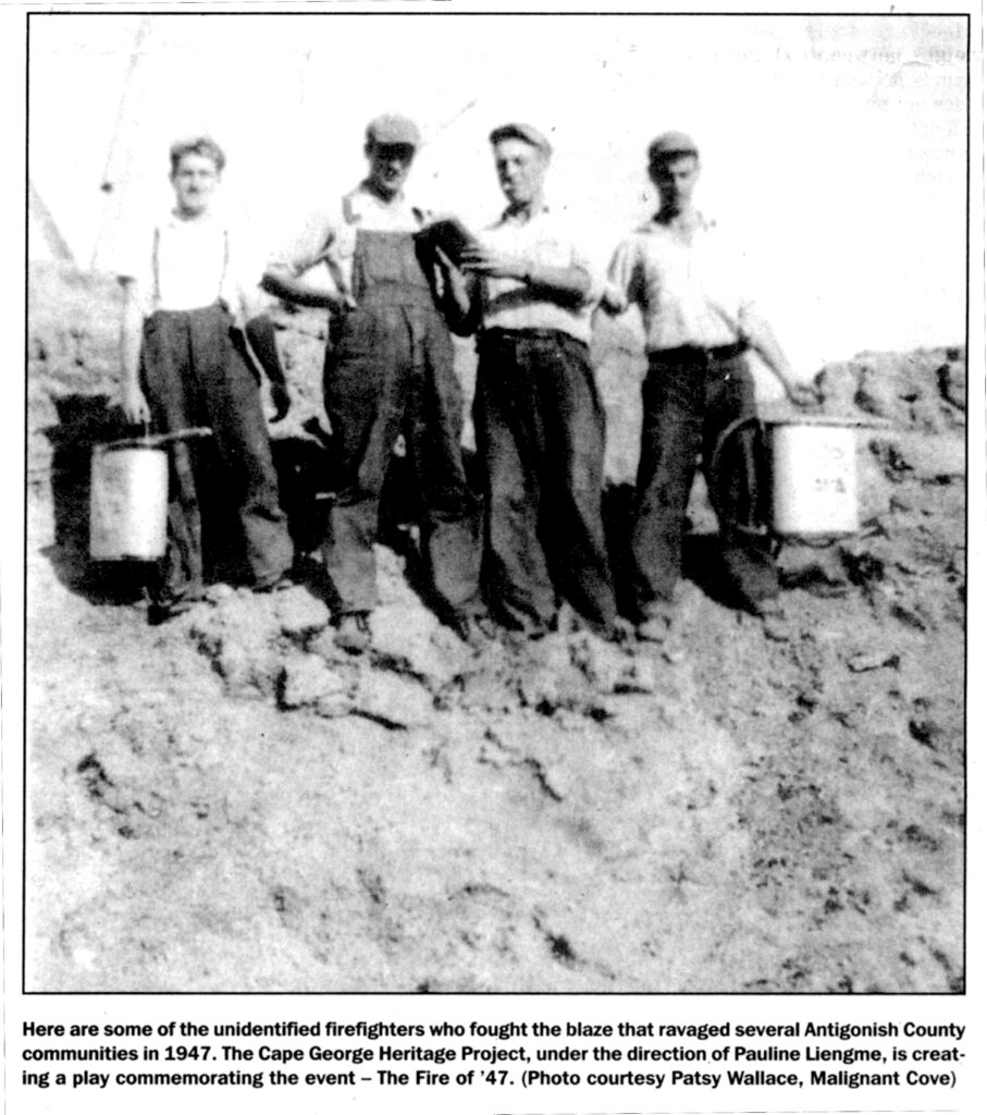Group of unidentified men who fought fire at Cape George in 1947