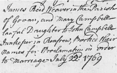 Marriage Record James Reid and Mary Campbell.